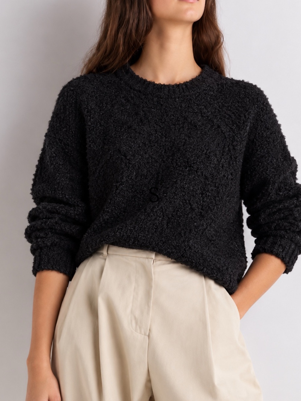 Wilfred Black wool mohair blend Bouclé Crewneck Sweater